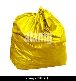 waste, yellow garbage bag plastic with concept the color of yellow garbage bags is recyclable waste (isolated on white background) Stock Photo