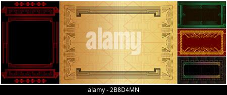 Set of luxury geometric background with space for text. Vector illustrated vintage wedding invitation, greeting card in art deco. Stock Vector