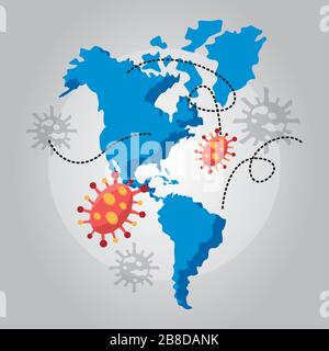 covid 19 particles and america map Stock Vector