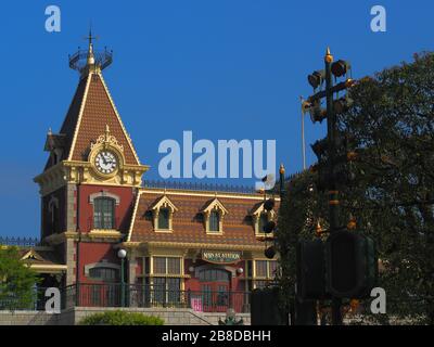 HONG KONG, HONG KONG - JANUARY 2020: The Main St. Station during a restoring period of the famous Disneyland. Stock Photo