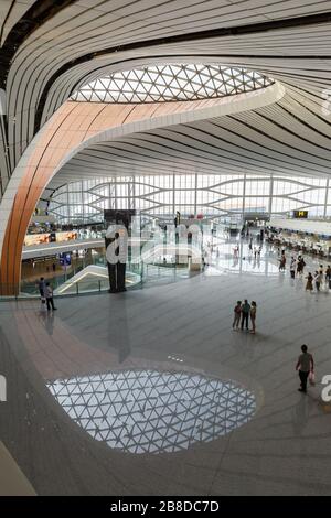 Beijing, China – September 30, 2019: Beijing Daxing New International Airport Terminal (PKX) in China. Stock Photo