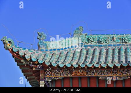 Guan Yu temple roof outside the inner city-Jiayu Pass Fortress-Jiayuguan-Gansu-China-0741 Stock Photo