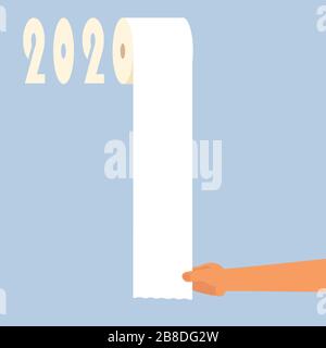 hand pulling bathroom tissue - illustration of  high demand for toilet paper in 2020 Stock Vector