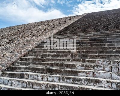 Close up of steps leading to the top of Teotihuacan, the Pyramid of the Sun