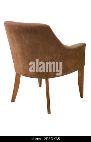 back of brown velvet armchair isolated on white Stock Photo