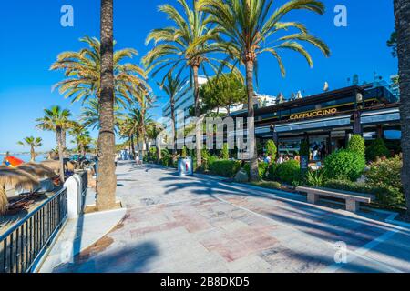 Paseo Maritimo seaside promenade, Marbella, Andalucia, Spain, Europe Stock Photo