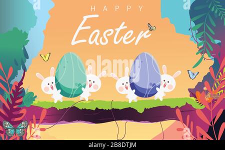 Happy Easter Day Vector Illustration for Poster Banner Flyer Template Greeting Invitation Website and Other Usage, Egg Hunt Party Invitation Stock Vector