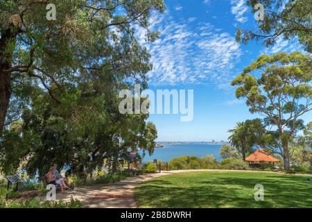 View over the Swan River from Mount Eliza Lookout, King's Park, Perth, Western Australia, Australia Stock Photo
