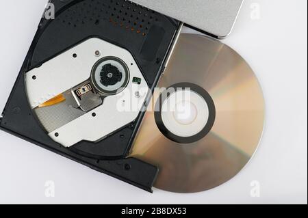 Storage on dvd theme. Burning cd device isolated Stock Photo