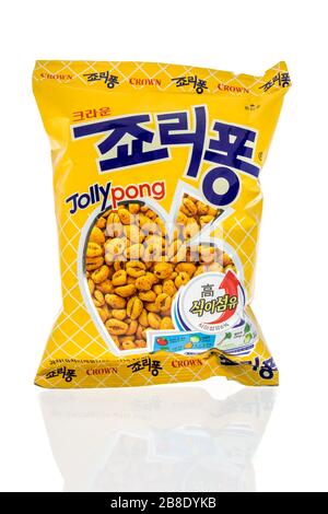Winneconne,  WI - 17 March 2020:  A package of Crown jolly pong on an isolated background. Stock Photo