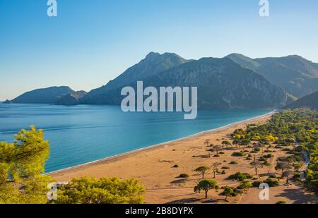 Aerial view of Cirali Beach from ancient Olympos ruins, Antalya Turkey. Stock Photo