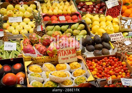 Shelf with fruits and vegetables on a street market Stock Photo