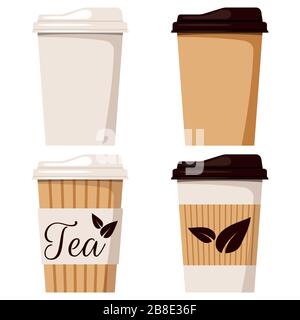 Tea cup with cap icon set vector illustration. Stock Vector