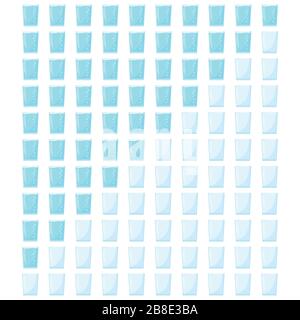 Water glass icon set with 10 blue tracker icon isolated on white background. Stock Vector