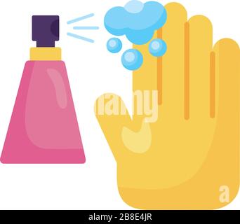 hand using disinfectant spray bottle product detaild style Stock Vector