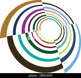 Single mottled, multi-color and colorful spiral, swirl, twirl element. Twisted cyclic, circular and radial, radiating whorl, volute shape Stock Vector