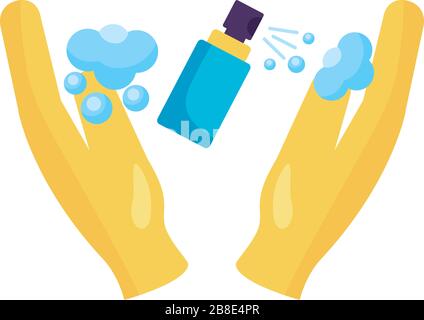 hands using disinfectant spray bottle product detaild style Stock Vector