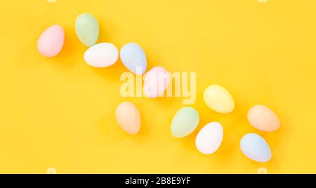 Easter eggs on yellow background Stock Photo