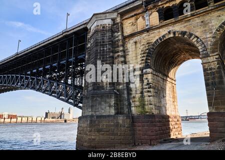 St Louis Missouri Arch Bridge and Railway over Mississippi River Stock Photo