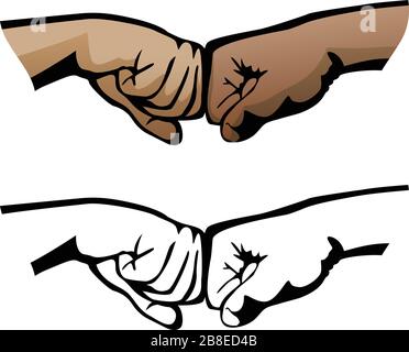 Fist Bump Healthy Diverse Hands Social Distance Greeting Symbol Isolated Vector Illustration Stock Vector