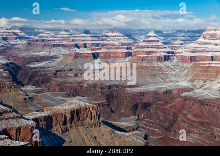 Panoramic view of Grand Canyon, dusted with snow after a winter storm. Stock Photo