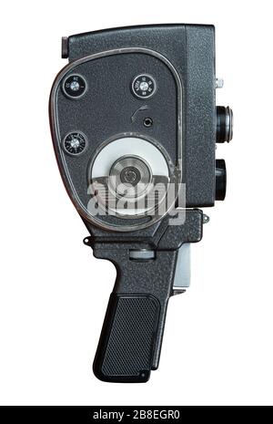 An Isolated Retro Vintage Hand Held Super 8 Film Camera On A White Background Stock Photo