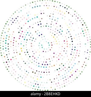 Random dots, circles abstract. Speckles, dotted radial, radiating, circular geometric illustration. Polka-dots, pointillist, pointillism design elemen Stock Vector