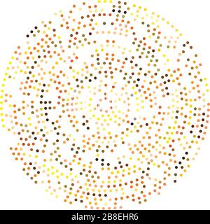 Random dots, circles abstract. Speckles, dotted radial, radiating, circular geometric illustration. Polka-dots, pointillist, pointillism design elemen Stock Vector