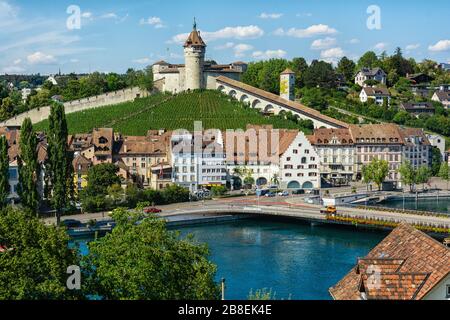 View of Munot in Schaffhausen on the Rhine in Switzerland Stock Photo