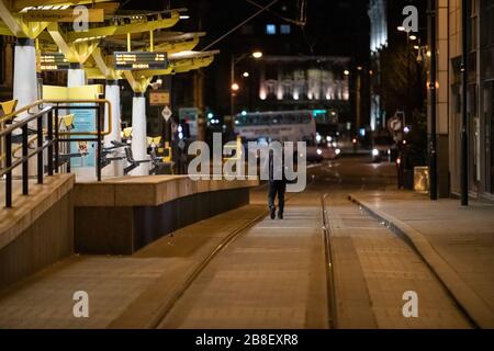 Manchester, UK. 21st Mar, 2020. Empty streets, as city centre goes into Coronavirus lockdown. Credit: Kenny Brown/Alamy Live News Stock Photo