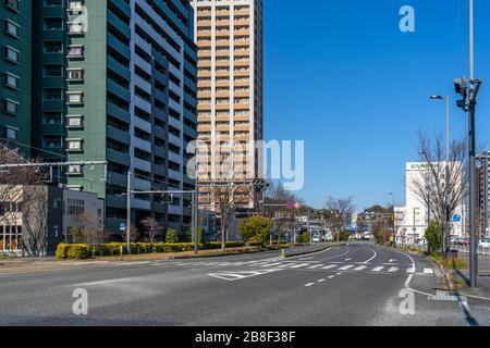 Cityscape of Kumamoto City in sunny day morning. Kumamoto Prefecture, Japan Stock Photo