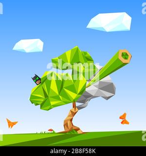 Abstract theme. Tree draw polygonal Stock Vector