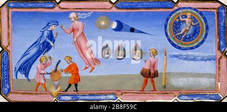 Giovanni di Paolo, Divine Comedy, Paradiso, Beatrice explaining some scientific theories to Dante, including the appearance of the moon (1444-50) Stock Photo