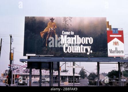 Outdoor advertising billboard for Marlboro Cigarettes circa 1976 Stock Photo