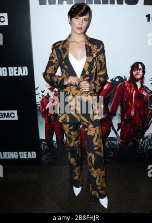 (FILE) Maggie Grace Is Pregnant With Her First Child With Husband Brent Bushnell. The former 'Lost' star announced on Instagram that she was expecting her first child with husband Brent Bushnell. LOS ANGELES, CALIFORNIA, USA - SEPTEMBER 27: Actress Maggie Grace wearing an A.L.C. suit arrives at the Los Angeles Premiere Of AMC's 'The Walking Dead' Season 9 held at the Directors Guild of America Theater Complex on September 27, 2018 in Los Angeles, California, United States. (Photo by Xavier Collin/Image Press Agency) Stock Photo