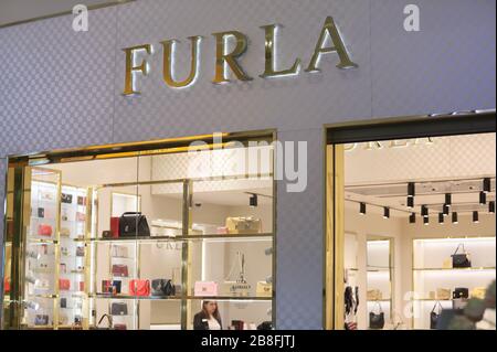Logo of Furla is seen at Galeria Shopping and Entertainment Centre. Stock Photo