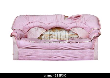 Sofa, Sofa pink old, Sofa dirty isolated on white background Stock Photo