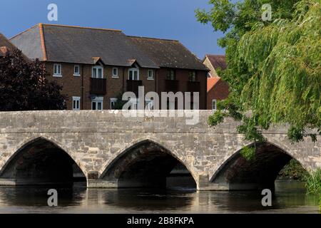 Seven arched bridge, Fordingbridge Town, New Forest, Hampshire, England, United Kingdom Stock Photo