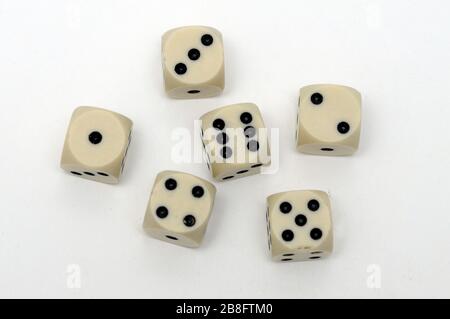 dice, six dice, 1,2,3,4,5,6, numbers Stock Photo