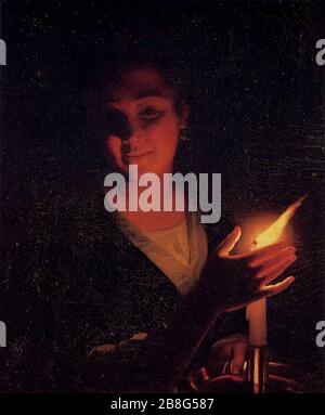 Godfried Schalcken - Young Girl with a Candle Stock Photo
