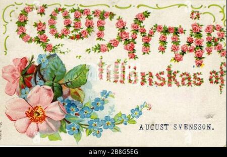 Godt Nytt Ar!, Happy New Year, written in flowers, August Svensson Stock Photo