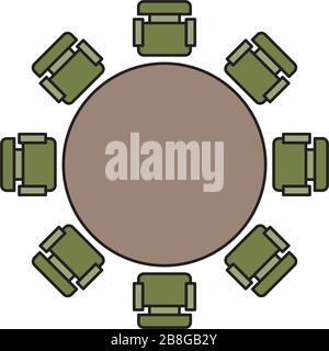 Round table and chairs top view vector icon isolated on white background Stock Vector
