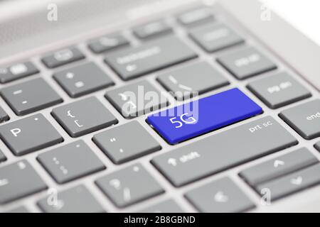 Set of 5G service communication computing architecture concept shown on enter key on notebook keyboard Stock Photo