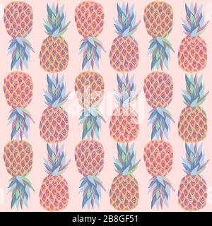 Vector seamless tropical pattern. Colorful pink blue green yellow pineapples. Pink summer texture. Stock Vector