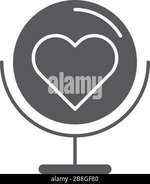 Globe with heart vector icon symbol isolated on white background Stock Vector