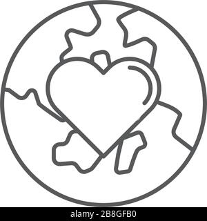 Globe with heart vector icon symbol isolated on white background Stock Vector