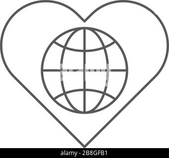 Globe with heart vector icon symbol isolated on white background Stock Vector