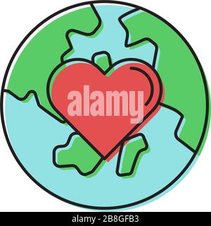 Globe with heart vector icon symbol isolated on white background Stock Vector