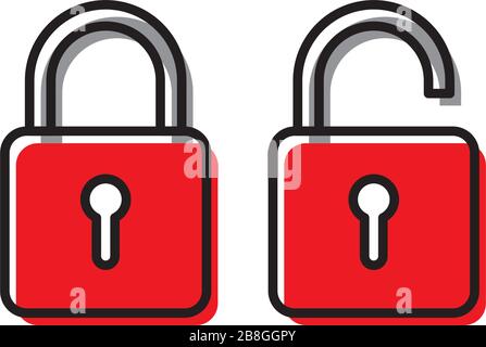 red security Lock Icon Flat Graphic Design isolated on white Stock Vector