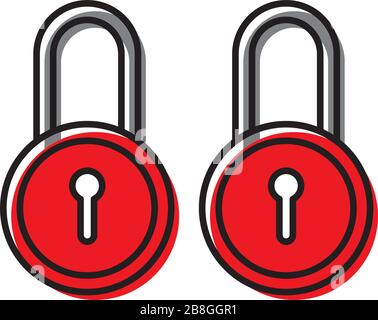 red security Lock Icon Flat Graphic Design isolated on white Stock Vector